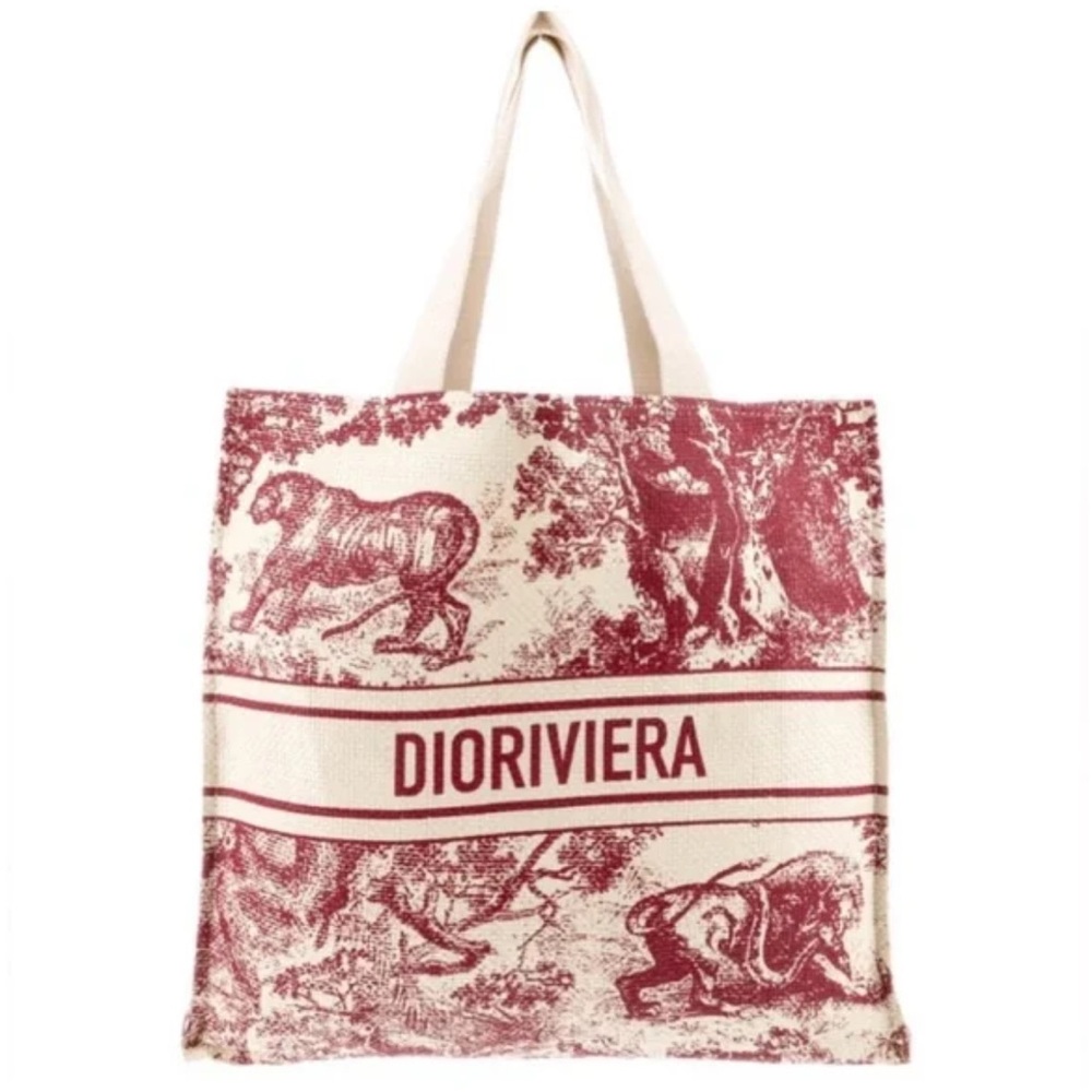 CHRISTIAN DIOR PARFUMS Dioriviera Straw Burgundy Tote Bag NIP